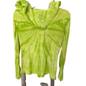 Prana Hoodie Vibrant Lime Green Tie-Dye Long‎ Sleeve Hooded Top by prAna